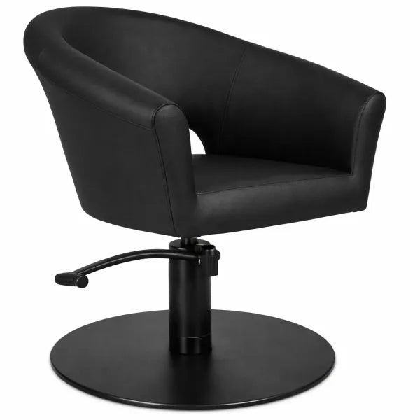Friseurstuhl Cosmo – luxuriöser, eleganter Salonstuhl aus schwarzem Leder, höhenverstellbar, runder Basis