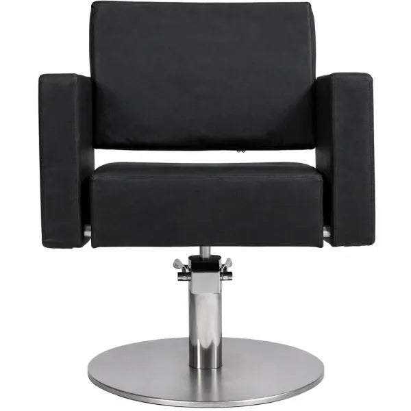 Friseurstuhl Flirty – eleganter Profi-Stuhl mit Hydraulikpumpe, schwarzes Leder, Rundfuß