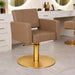 Friseurstuhl Flirty mit Hydraulikpumpe – eleganter, bequemer Profi-Stuhl, goldener Rundfuß im Salon