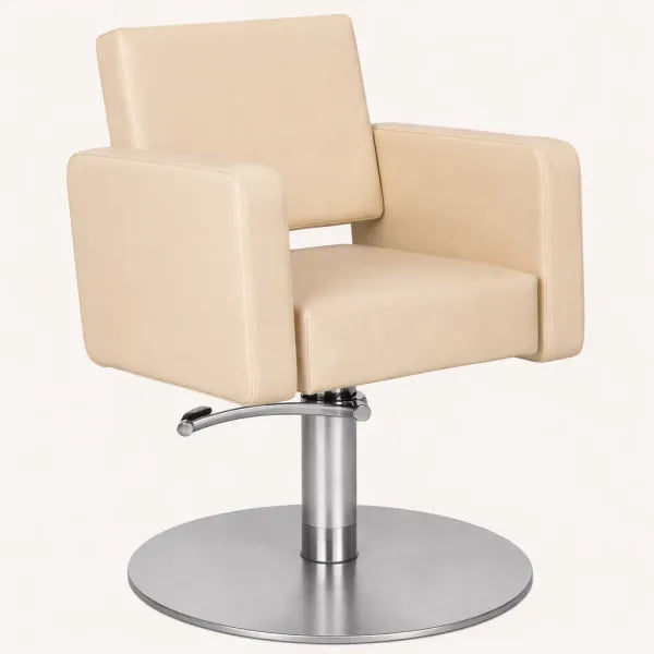 Friseurstuhl Flirty – eleganter Profi-Friseurstuhl mit Hydraulikpumpe, beiges Polster, moderner Salonkomfort