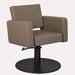 Friseurstuhl Flirty – eleganter Profi-Salonstuhl mit Hydraulikpumpe, beiges Leder, runder Stand.