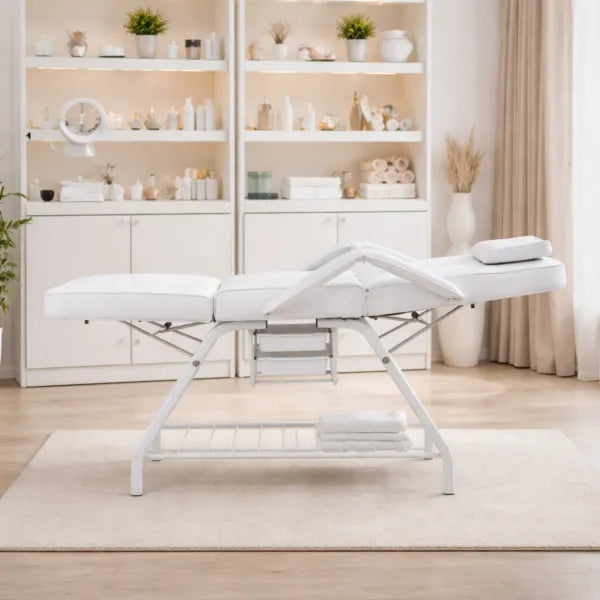 Kosmetikliege 3-teilig Domix – manuelle Behandlungs- und Massageliege mit Stauraum, weiß