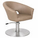 Friseurstuhl Cosmo aus beigem Leder, luxuriös, komfortabel, verstellbar, mit Chromrundbasis.