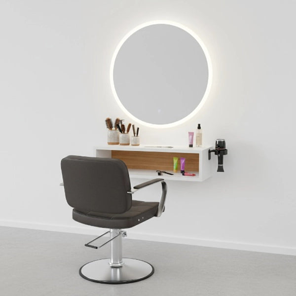 Friseur Bedienplatz mit LED-Beleuchtung und Regalaufbewahrung, Friseurarbeitsplatz Nask - Tiptop - Einrichtung