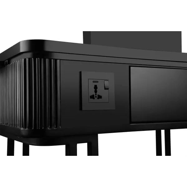 Friseurbedienplatz Nicole mit LED-Spiegel und Steckdosen, freistehend, elegantes Styling-Unit für Salons.