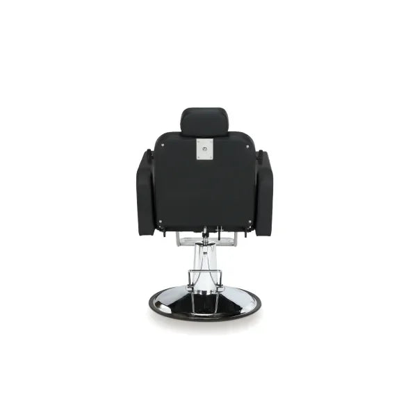 Rückansicht des Friseurstuhls Noor, verstellbare Rückenlehne, PU-Lederpolsterung.