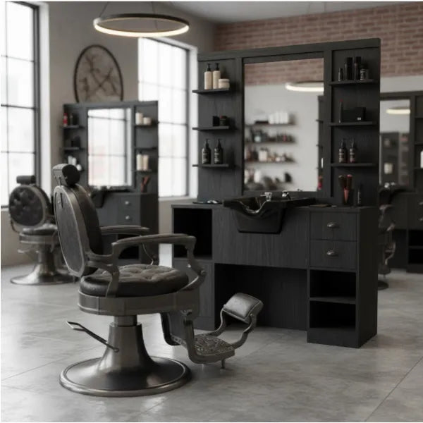 Barberstuhl für Herren, Vintage Clint in Schwarz – Friseurwaschbecken, Barbershop OKE 2/98/B - Tiptop - Einrichtung