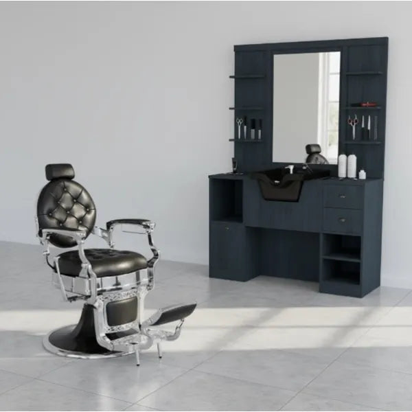 1x Barber stuhl Kirk in Schwarz - 1x Friseur Bedienplatz, Vorwärtswaschbecken friseur OKE 1/98 - Tiptop - Einrichtung