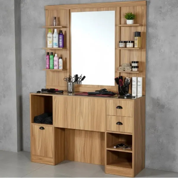 Friseur Bedienplatz aus Melaminholz mit modularem Design und Stauraum, Friseurarbeitsplatz Oke-bbr - Tiptop - Einrichtung