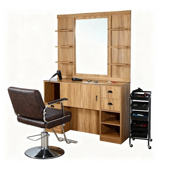 Friseur Bedienplatz aus Melaminholz mit modularem Design und Stauraum, Friseurarbeitsplatz Oke-bbr - Tiptop - Einrichtung