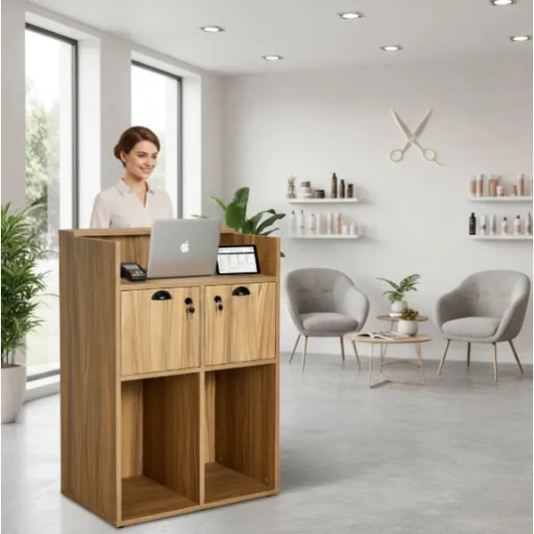 Friseur-Empfangstheke, Friseur Rezeption Oke-br in heller Holzoptik - kassentisch - empfangstresen - Tiptop - Einrichtung