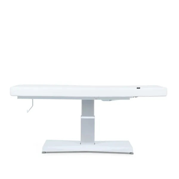 Elektrische Massageliege Hern+ mit 1 Motor, höhenverstellbar, weiße Kosmetikliege für Spa & Wellness.
