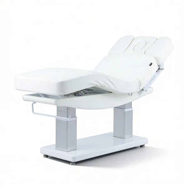 Weiße Tensor+ SPA-Massageliege: Premium Kosmetikliege mit 4 Motoren und Heizung.