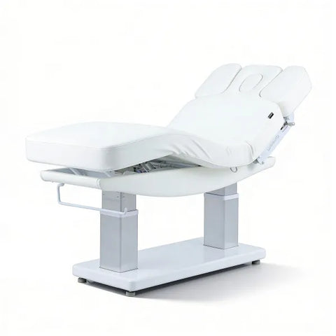 Weiße Tensor+ SPA-Massageliege: Premium Kosmetikliege mit 4 Motoren und Heizung.