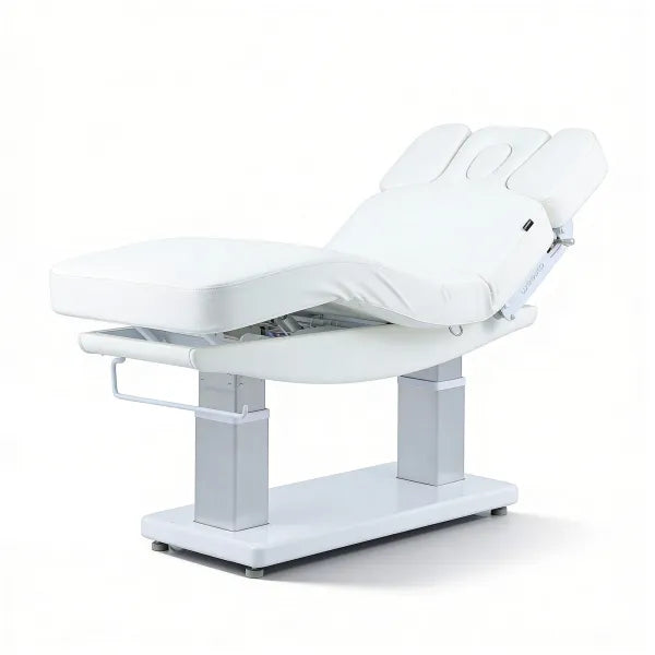 Weiße Tensor+ SPA-Massageliege: Premium Kosmetikliege mit 4 Motoren und Heizung.