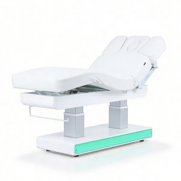 Elektrische Kosmetikliege MUSE+ mit Heizung, LED und vier Motoren – Premium Spa Liege in Weiß