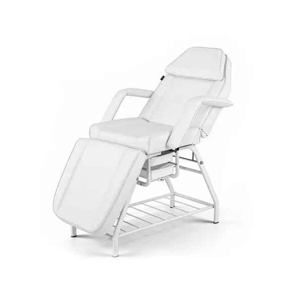 Weiße Kosmetikliege Domix 3-teilig, manuelle Massageliege mit Stauraum, Modell 3557A.A26