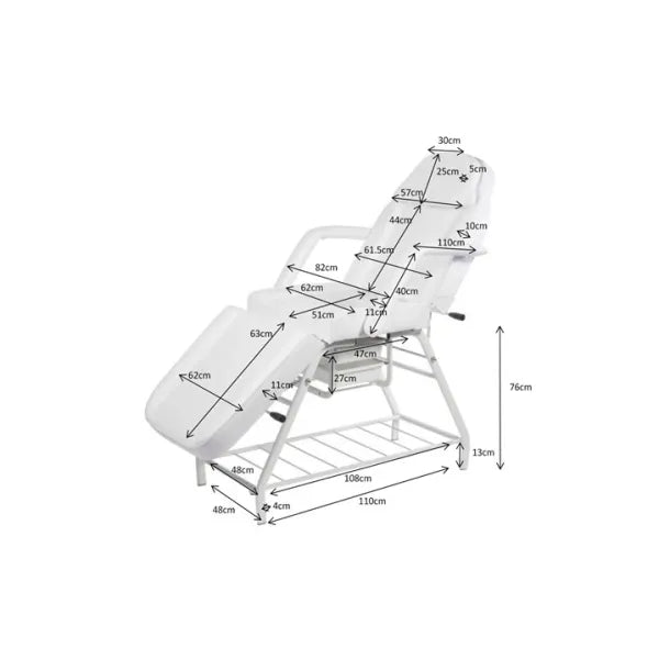 Domix Kosmetikliege 3-teilig – manuelle Massageliege mit Stauraum, ideal für Studio & Praxis, weiß.