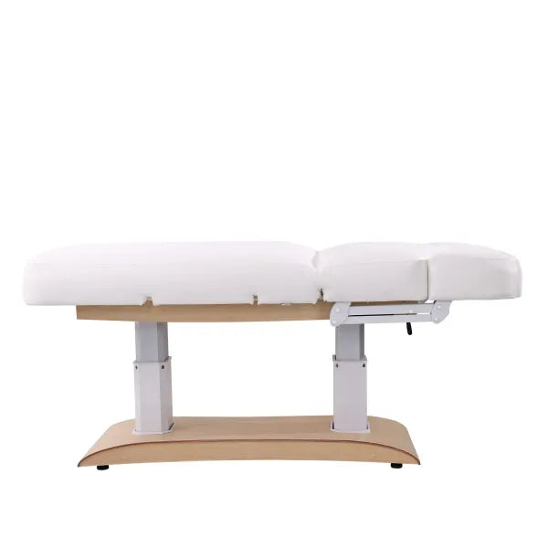 Elektrische Massageliege TROCH+ Premium, weiße Polsterung, Holzbasis, Metallgestell, 4 Motoren