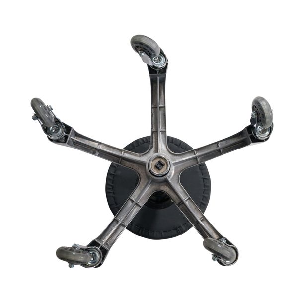 Sattelhocker ACTION Unterseite mit fünf Rollen und Metallgestell ergonomischer Rollhocker für Salon