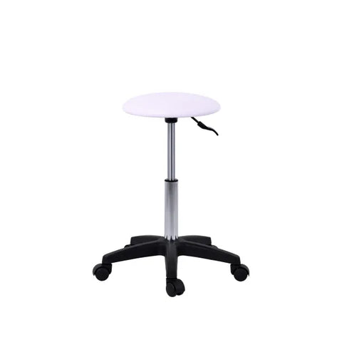 Pedi cosmetic rolling stool: height-adjustable ergonomic work stool with chrome column and five-star wheeled base.