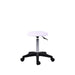 Pedi cosmetic rolling stool with white round seat, height-adjustable ergonomic chair on a black wheeled base