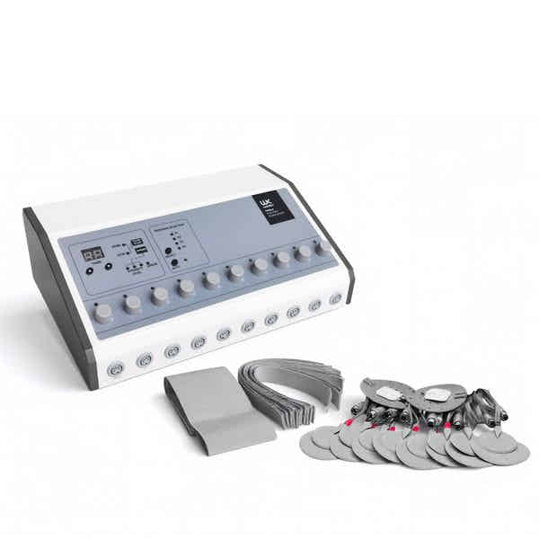 Utech F905.N Profi EMS-Gerät für Muskelaufbau, Körperformung & Lymphdrainage mit Pads, Kabeln und Zubehör.