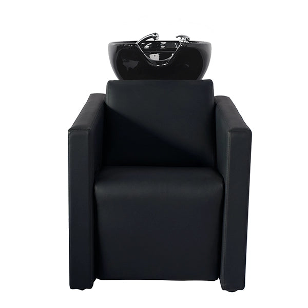 Friseur waschbecken Peek mit Kippwaschbecken und hochwertiger Ausstattung in Schwarz, ergonomisch und stilvoll.