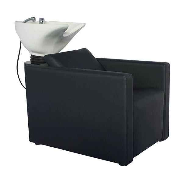 Friseur waschbecken Peek mit Kippwaschbecken und hochwertiger Ausstattung in Schwarz, ergonomisch und stilvoll.