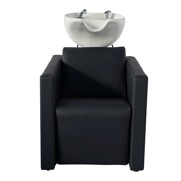 Friseur waschbecken Peek mit Kippwaschbecken und hochwertiger Ausstattung in Schwarz, ergonomisch und stilvoll.
