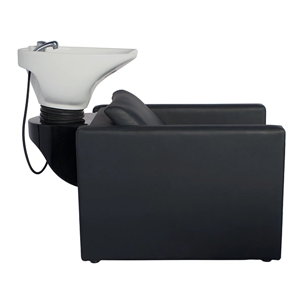Friseur waschbecken Peek mit Kippwaschbecken und hochwertiger Ausstattung in Schwarz, ergonomisches Design für Salons.