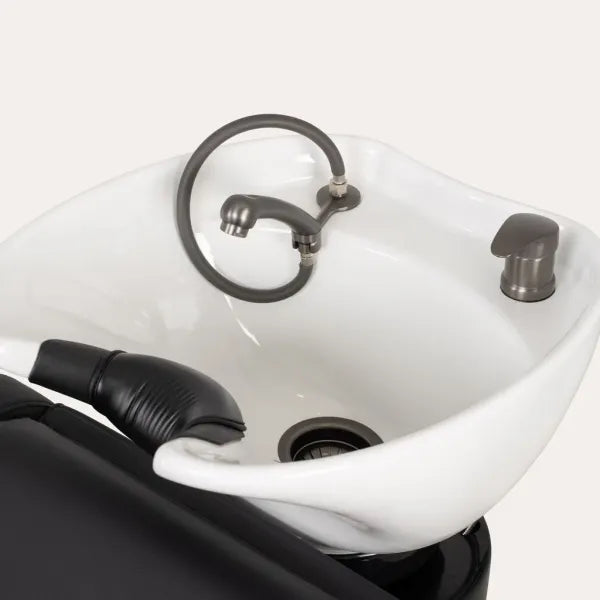 Friseur-Waschbecken mit Massage – ELUNE AIR Rückwärtswaschsessel Schwarz, Premium Komfort