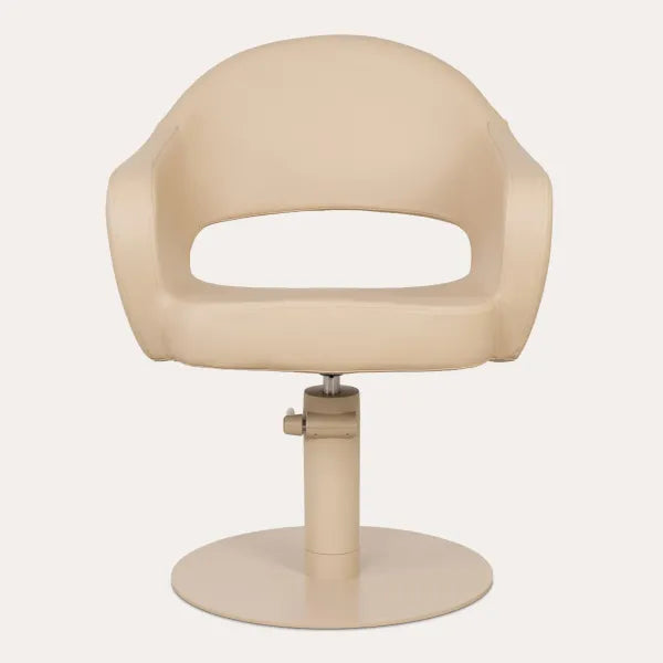 Friseurstuhl LIRA mit Hydraulik in Beige, ergonomisch geformt, stabile Basis, komfortables Design