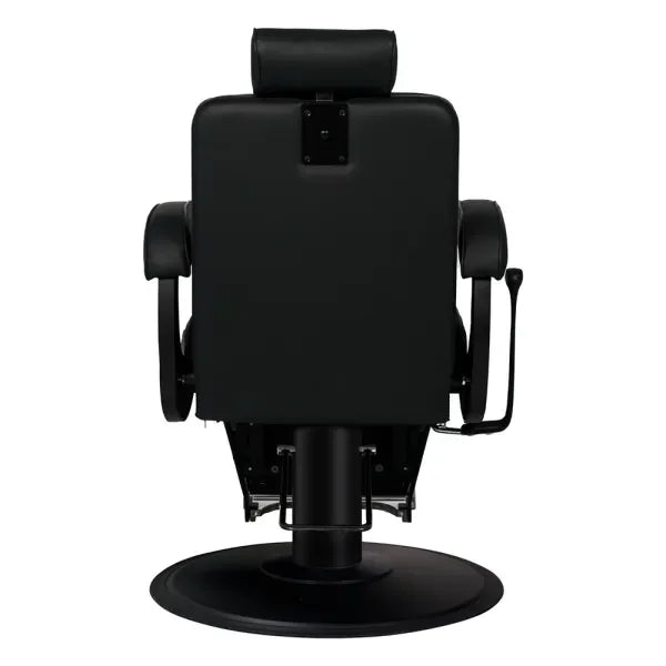 Herren Barberstuhl Mustang in Schwarz mit verstellbarer Fußstütze und runder Basis – Profi-Friseurstuhl.