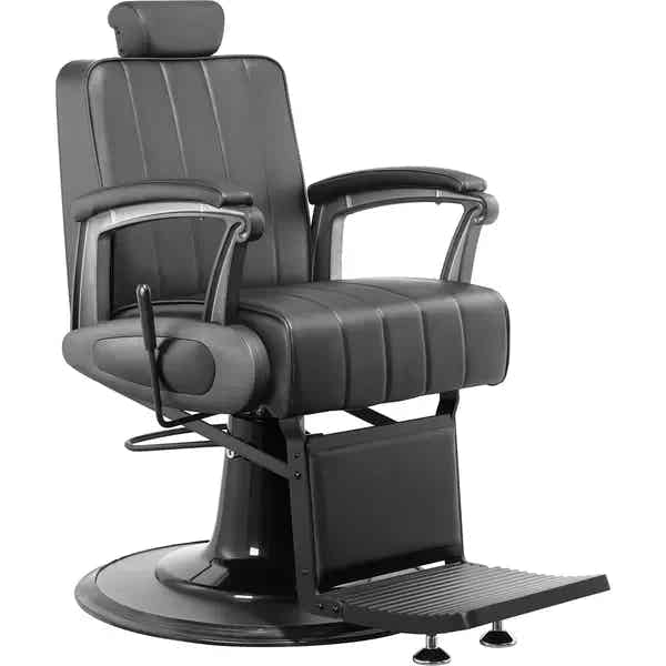 Eleganter Barber stuhl in Schwarz, Herren Friseurstuhl Crest mit verstellbarem Fußstütze für optimalen Komfort im Barbershop.