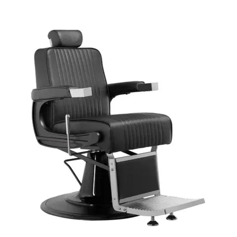 Schwarzer Friseurstuhl Barbershop-Stuhl mit verstellbarer Rückenlehne, Kopfstütze, verstellbarer Fußstütze und Hydraulik