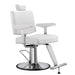 Weißer Barberstuhl SEREN, hydraulisch, drehbar, mit Armlehnen und Fußstütze auf verchromter Rundbasis