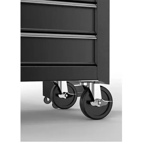 Robuster Arbeitswagen, Werkzeugwagen Crux mit 5 Schubladen in mattschwarz, ideal für Friseursalons und Tattoostudios.