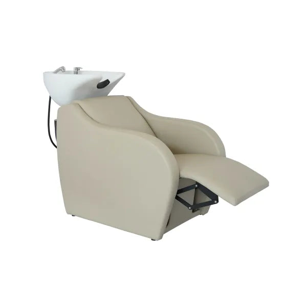 Friseur Waschbecken WISP POWER+ Beige mit elektrischer Fußstütze – moderner Friseursalon-Waschplatz