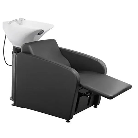 Komfortables Friseur Waschbecken mit elektrisch Fußstütze, Friseurwaschbecken Mullet power plus für Salons.