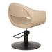 Moderner beige Friseurstuhl mit Hydraulik, schwarzem Fußring und开孔-Rückenschale für maximales Design und Komfort im Salon.