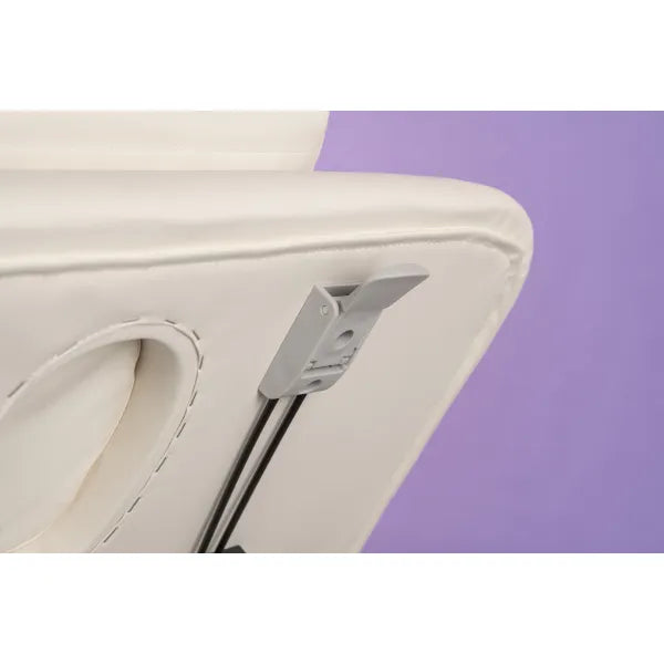 Electric massage table Vital with 1 motor, height-adjustable treatment bed, white upholstery, side lever.