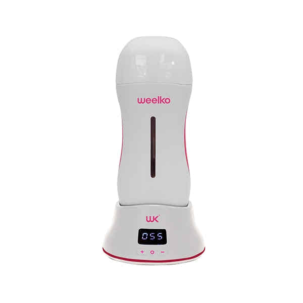 ONEWAX Pro cordless wax heater with base and digital display for professional hair removal.