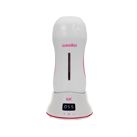 ONEWAX Pro cordless wax heater with base and digital display for professional hair removal.