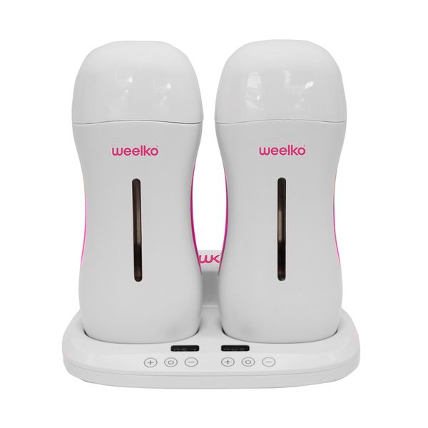 Dual wax heater for two roll-on cartridges with LCD display and temperature control.