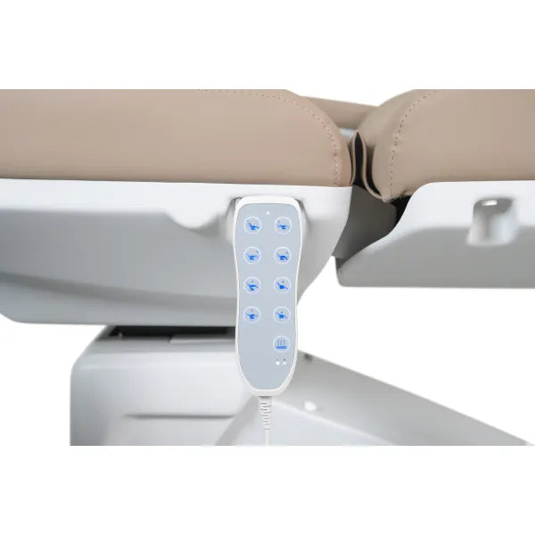 Beheizbare elektrische Kosmetikliege Maxi Smart mit Fernbedienung, beige Bezüge, verstellbare Rückenlehne.