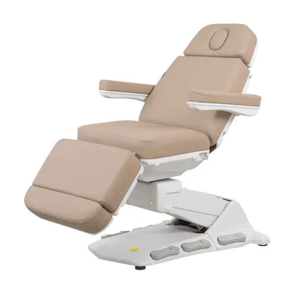 Beige Drehbare elektrische Kosmetikliege Maxi Cozy plus mit 4 Motoren, verstellbare Rückenlehne, Fuß- und Kopfstützen