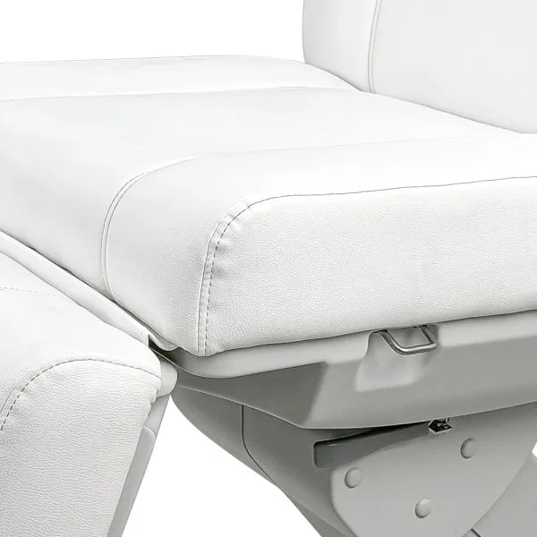 Elektrische weiße Kosmetikliege mit 4 Motoren, Heizung & 130° Drehfunktion für Beauty-Salons und Profesionalstudios.