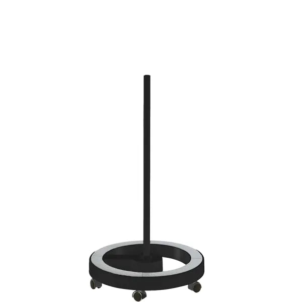 LED-Lupenlampe Mega plus in Schwarz auf rundem, rollbarem Standfuß mit vertikalem Stab