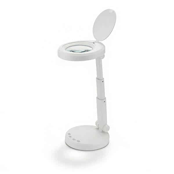 LED Lupenlampe 5x mit Tischfuß, dimmbar, 3 Lichtfarben, Profi Kosmetik Lampe Flip WKL006 im Standfuß